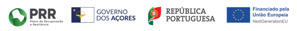 Logos of a collaboration: PRR program, Government of the Azores, Portuguese Republic, and EU NextGenerationEU funding.