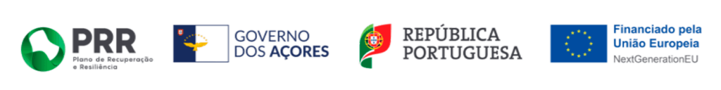 Logos of PRR recovery plan, Government of the Azores, Portuguese Republic, and EU NextGenerationEU NextGenerationEU.